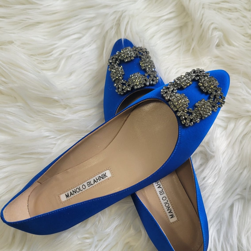 Manolo Blahnik Blue Satin Flats